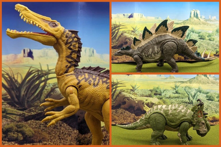 Read more about the article FigureFrenzy 290 Mattel Jurassic World Suchomimus, Stegosaurus, Pachyrhinosaurus